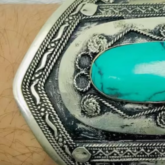 Single Turquoise Cuff Bracelet, Vintage Cuff Bracelet, Boho Cuff, - Picture 7 of 12